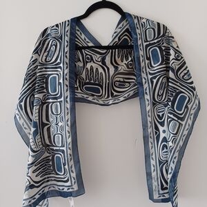 Blue, Black & Cream Patterned Scarf